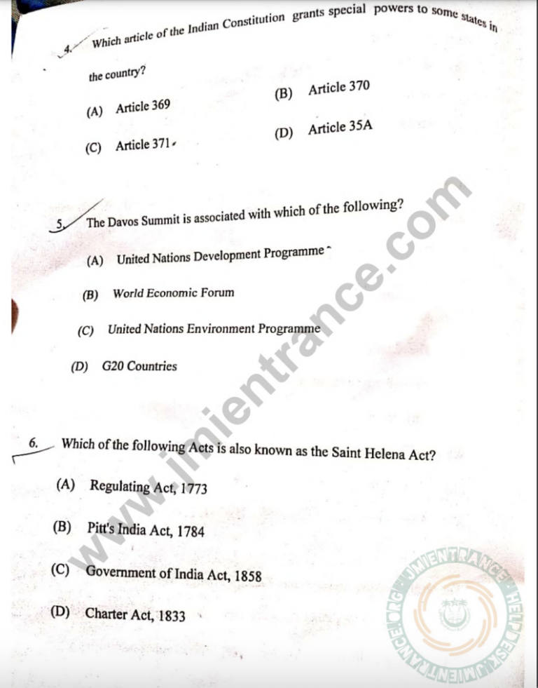 Jamia BA LLB Last 10 Years Entrance Question Test Paper [PDF]